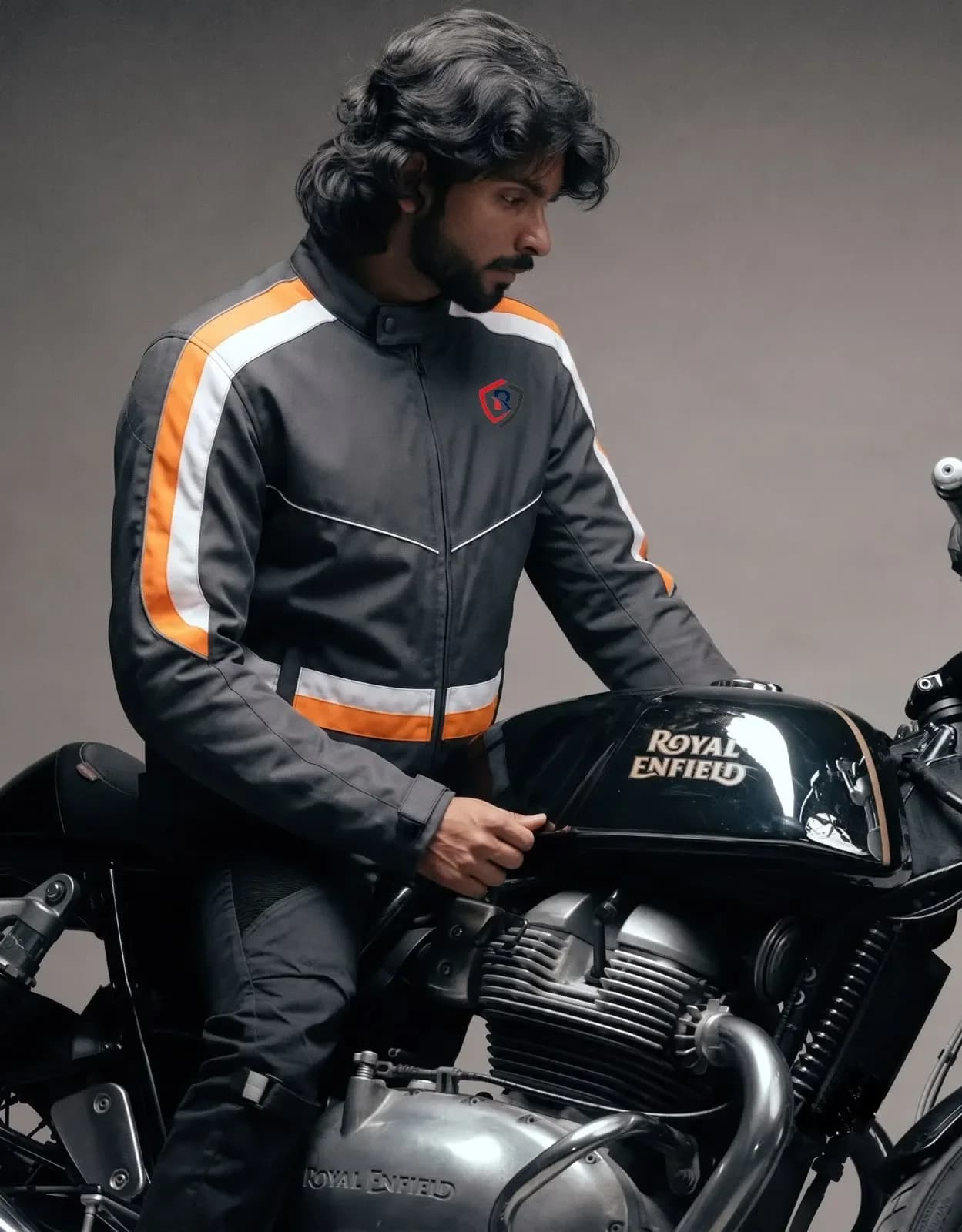 Rider in protective jacket